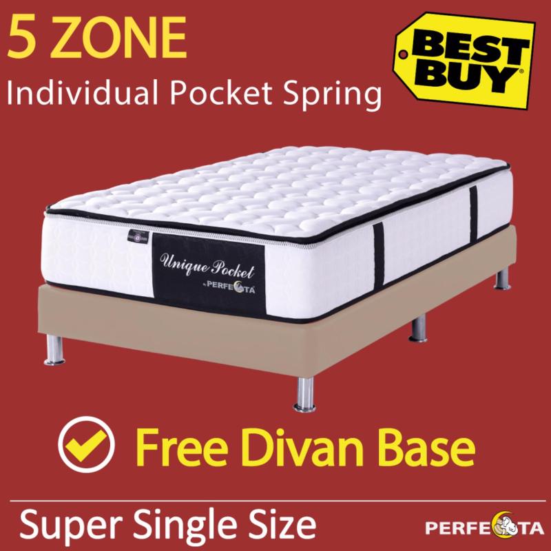 Super Single Size * Unique Pocket Mattress * 11 inches * 5 Zone Individually Pocketed Spring * Free Divan Base