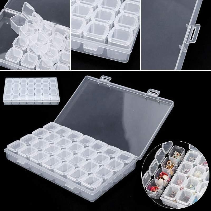 Transparent durable Transparent 28 Slots Clear Plastic Storage Box Case Jewelry Makeup Bead Organizer For Home Room Box - intl