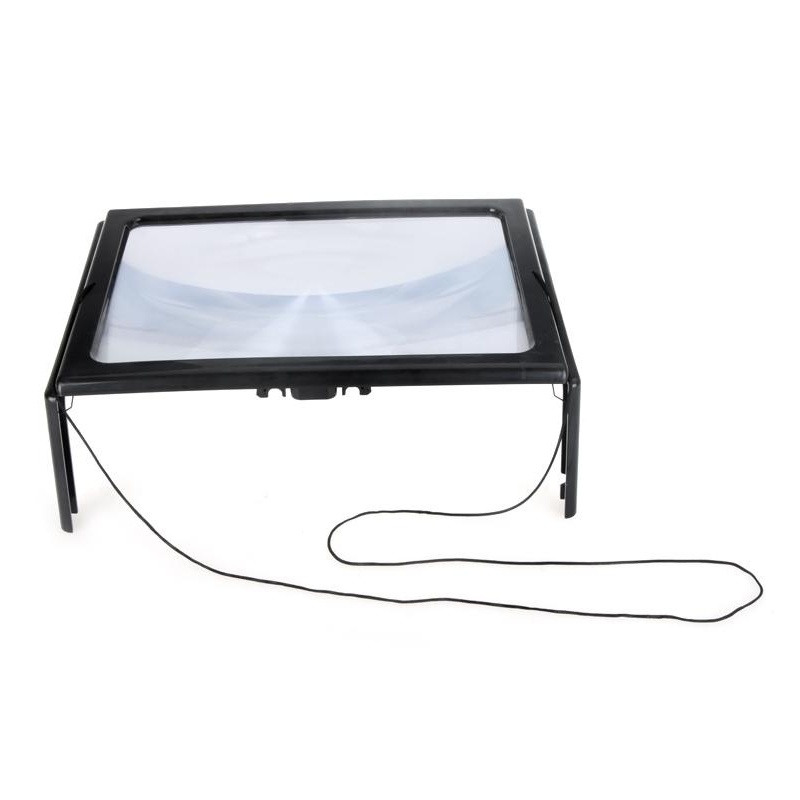 Ultrathin A4 Full Page Large PVC Magnifier 3X Foldable Magnifying Glass Loupe Hands Free for Reading with 4 LED Lights - intl