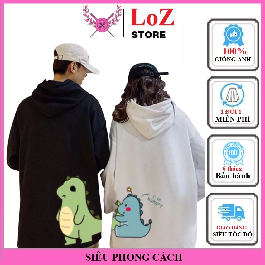 Sét hai áo mặc đôi có mũ in khủng long siêu đẹp