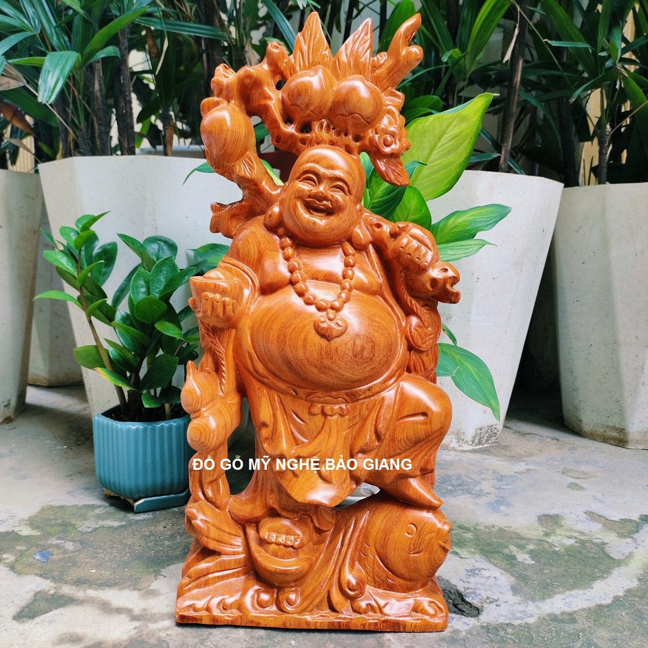 Tượng phật di lặc gỗ hương cao 50 ngang 22 sâu 11 cm