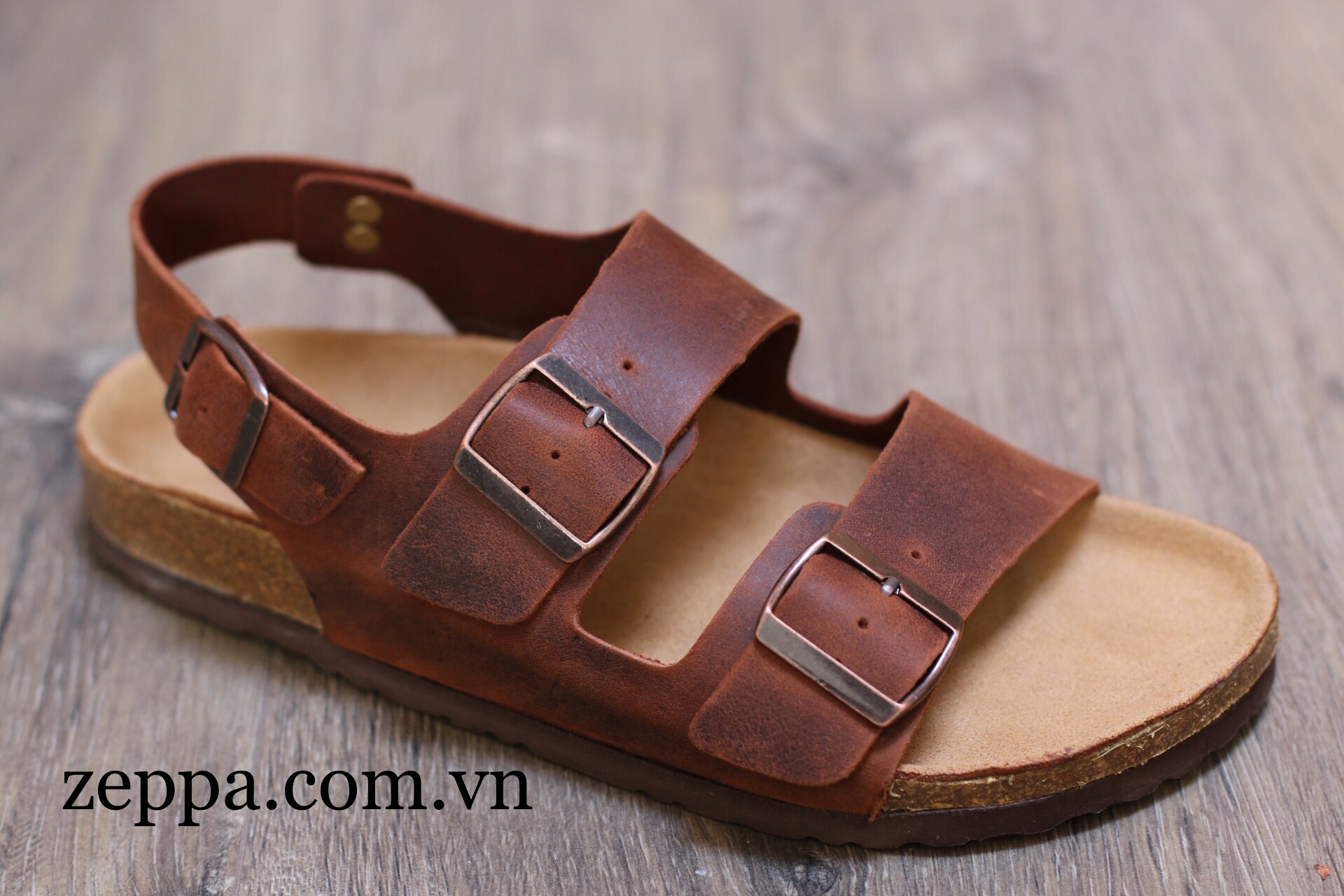 Zeppa chính hãng - da bò thật 100% - sandal 2 quai ngang màu nâu ms: sn3 - sandal đế trấu da bò unisex
