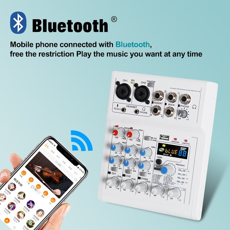 Bàn Trộn Âm Thanh E4 Chuyên Dụng, Mixer Karaoke Livetream Thu Âm E4 Cho Gia Đình, Bảo Hành 12 Tháng