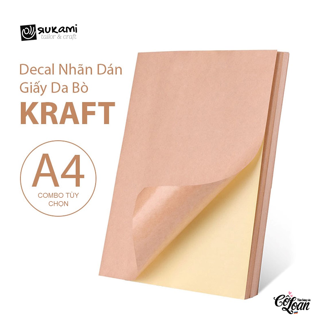 Giấy kraft decal, giấy xi măng da bò có keo dán khổ a4, in tem nhãn sticker - combo tùy chọn