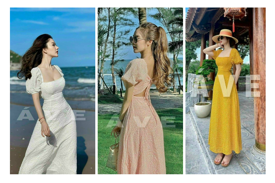 Váy đầm cổ vuông maxi quý cô hở lưng thêm phần gợi cảm thời trang ladies-fashion