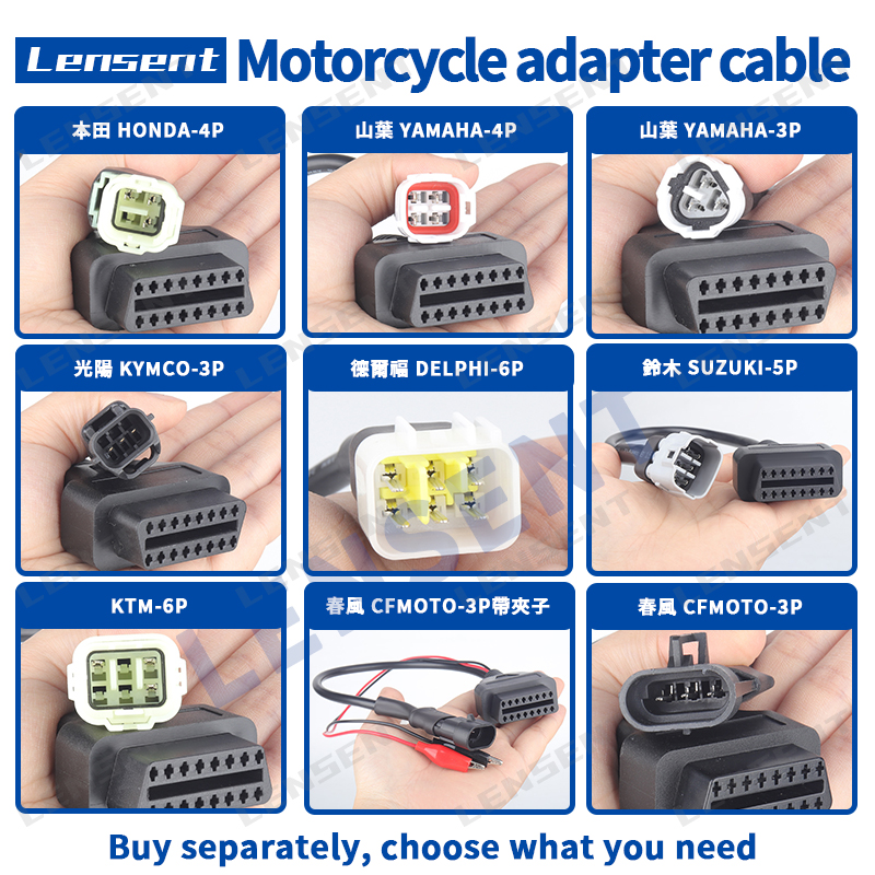 Lensent OBD motorcycle diagnostic adapter cable Yamaha fault code read and clear 3-pin to OBDII KYMCO BMW Honda SUZUKI ราคา 83 บาท*ส่งฟรี