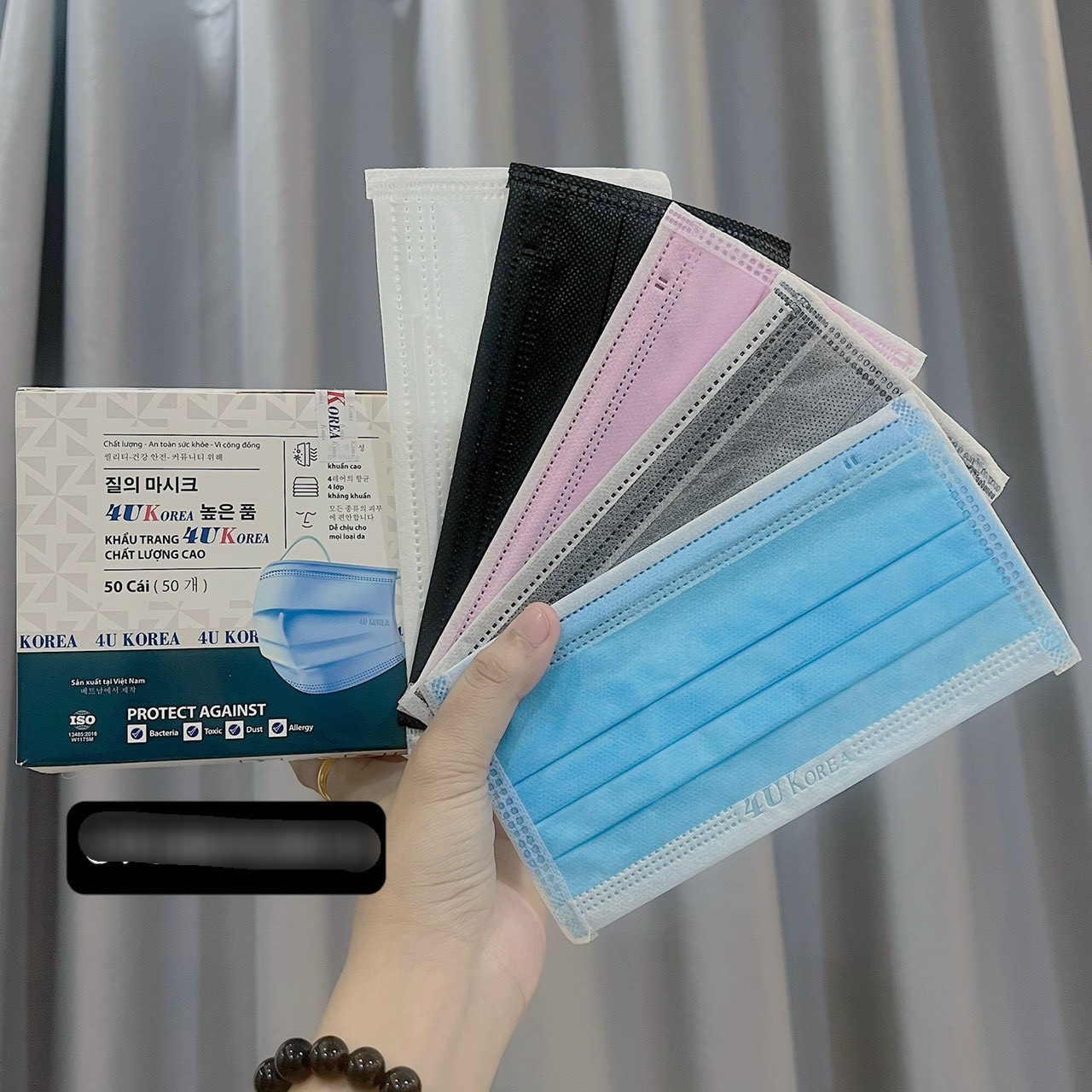 Hộp 50 cái khẩu trang y tế 4U KOREA 4 lớp kháng khuẩn hàng xuất khẩu