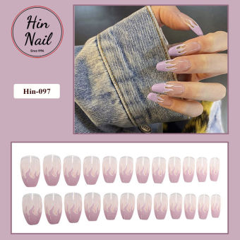 Móng tay giả form dài họa tiết ngọn lửa hồng