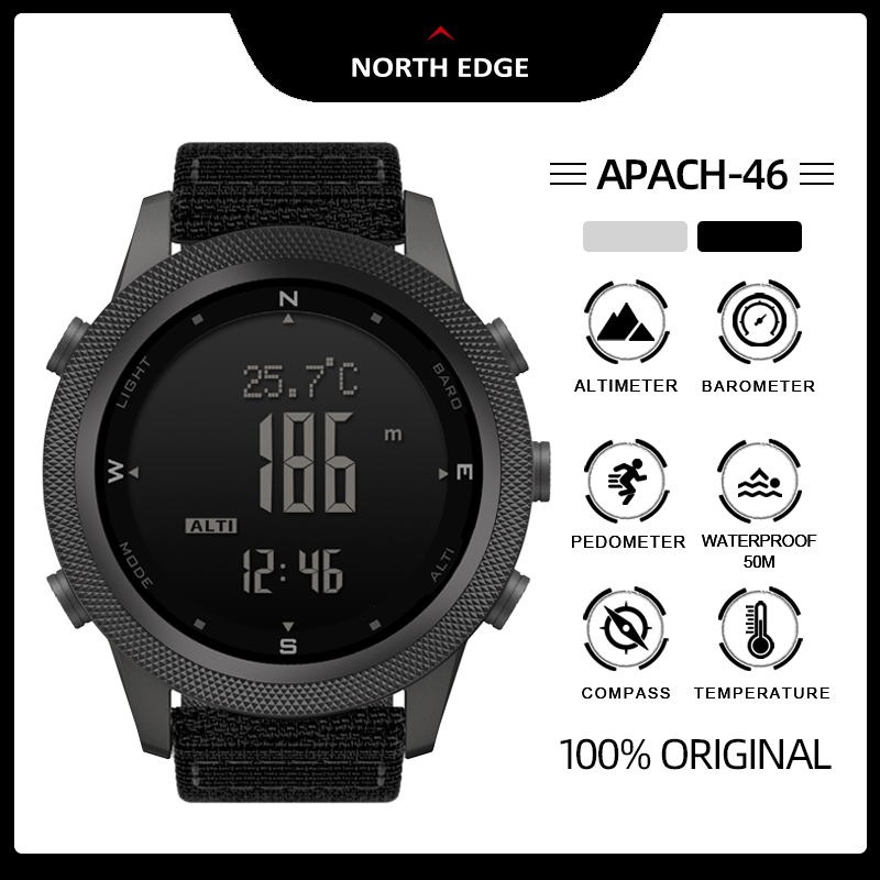 NORTH EDGE APACHE-46 Đồng hồ nam Đồng hồ đo bước chân La bàn Đo nhiệt độ áp kế Đo nhiệt độ Đèn nền Chống nước 50M Đồng hồ chiến thuật