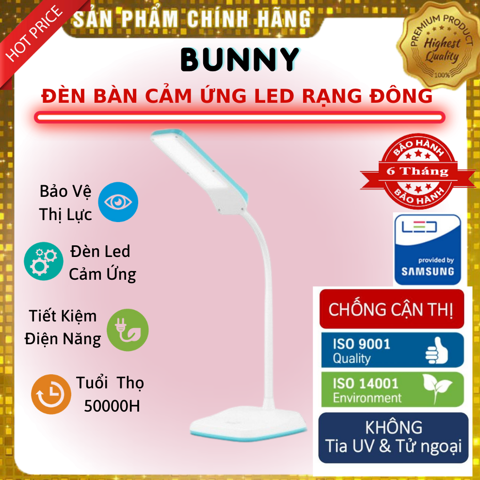 Đèn bàn Rạng Đông LED cảm ứng - Đèn học cảm ứng siêu bền bảo vệ mắt - Chống lóa - Chống mỏi mắt - Chip Led Hàn Quốc - 3 Cấp độ sáng [ Hàng Chính Hãng]