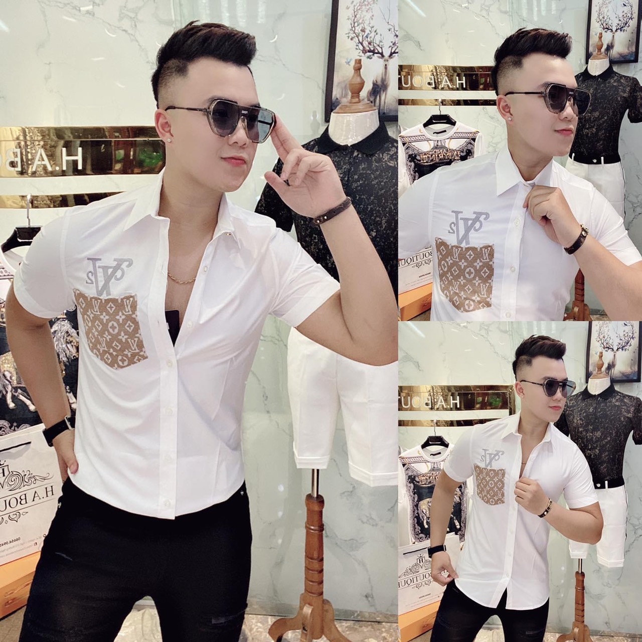 Sơ mi nam tay ngắn cổ bẻ caro cực hot 2022.