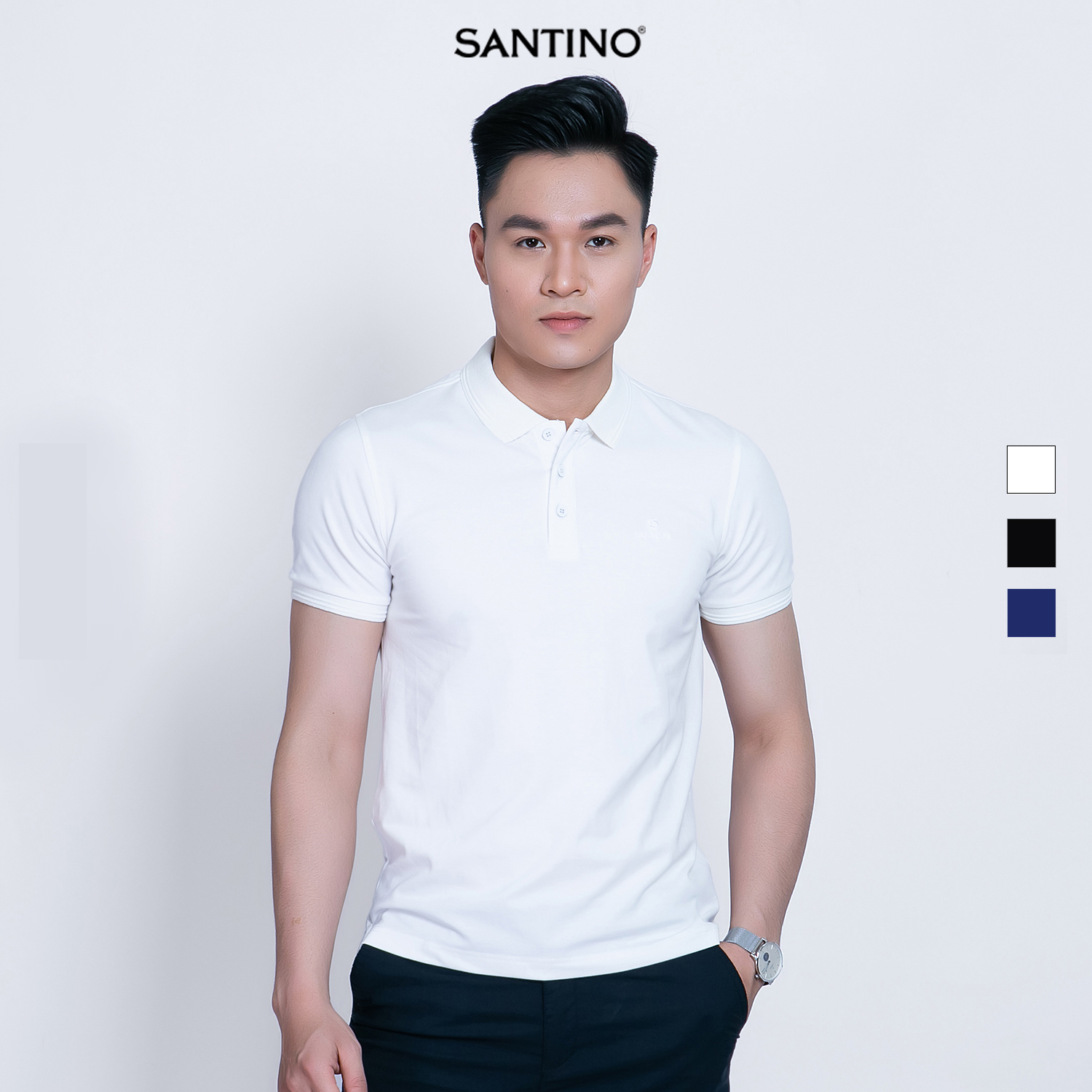 Áo thun POLO nam Cotton CÁ SẤU cao cấp trơn SANTINO thoáng mát, form chuẩn, co giãn thoải mái