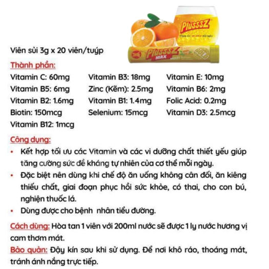 [HCM]Vitamin C viên sủi tăng sức đề kháng Plusssz Gold Max Multi vị Cam Bổ sung Vitamin C Tuýp 20 viên Robust