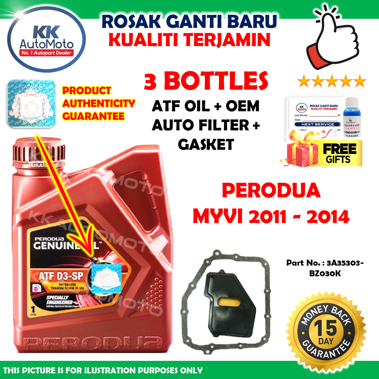 3 Botol Perodua ATF D3SP SP3 Auto Oil Perodua Myvi (2011 2014