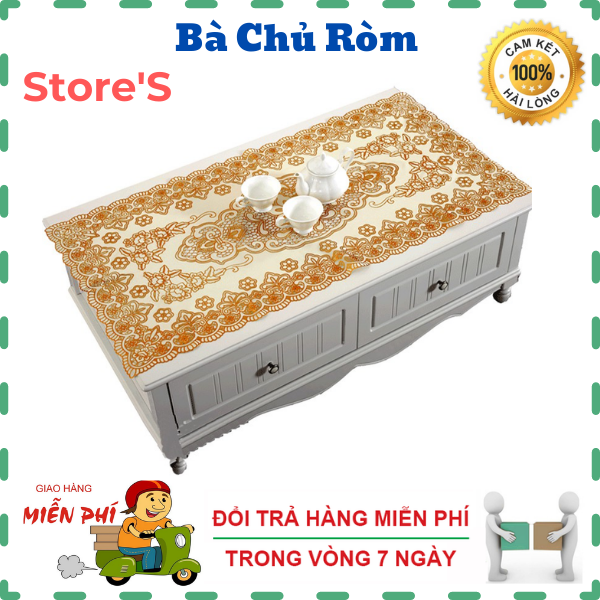 khăn trải bàn dập hoa nổi Vàng 60cm x 120cm