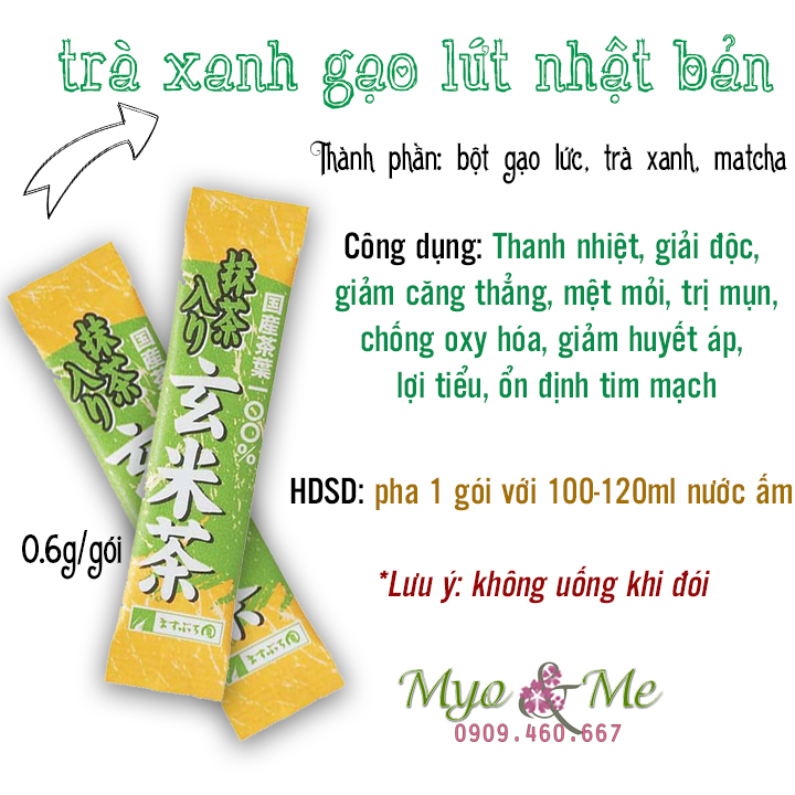 Trà xanh gạo lứt Nhật Bản gói mini 0.6g - Genmaicha