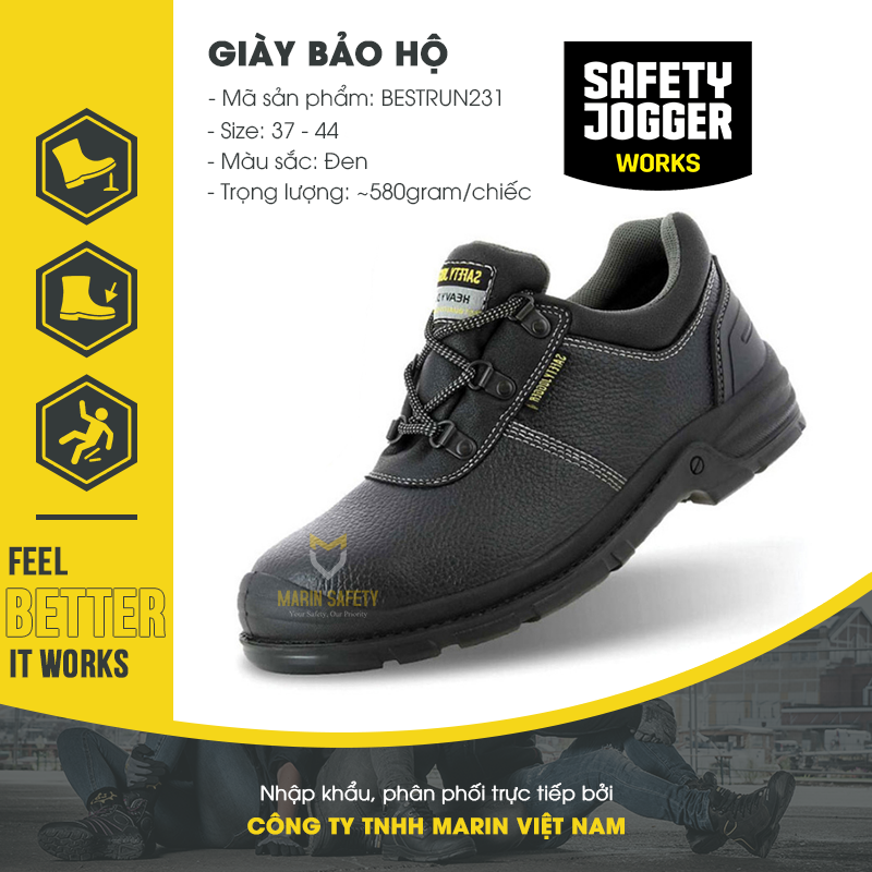 Giày bảo hộ lao động Safety Jogger Bestrun231 S3 thấp cổ, chống nước, chống đâm xuyên, chống va đập