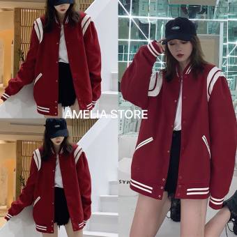 Áo khoác bomber thể thao nam nữ UNISEX, áo khoác nữ phối viền trắng MÀU ĐỎ MTP Áo bomber varsity nam nữ ulzzang, áo khoác bóng chày sơn tùng, áo khoác nữ form rộng đi học xịn xò sang chảnh 2022 thời trang hàn quốc, AMELIA