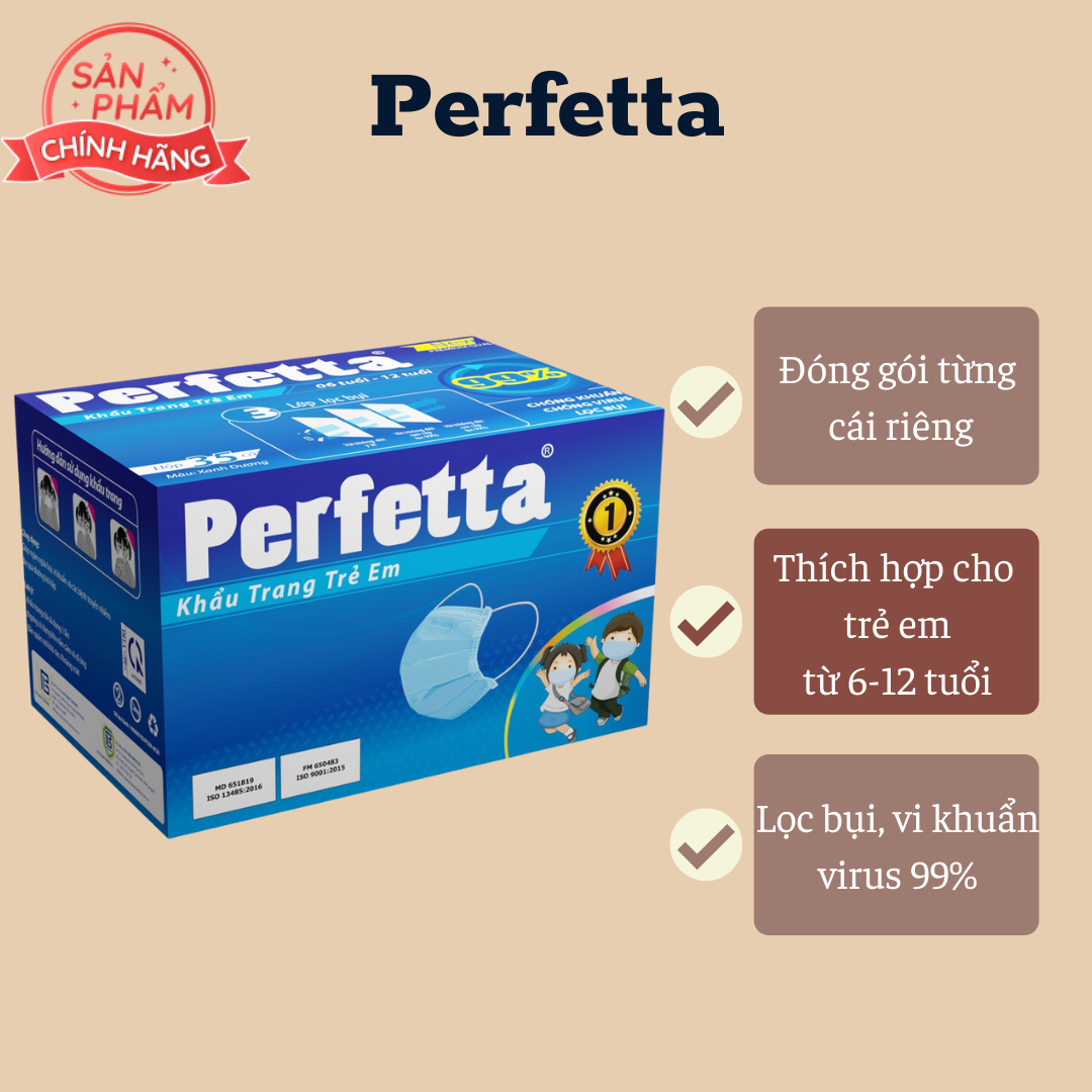 Khẩu trang cho bé lớp Perfetta Trẻ Em Xanh