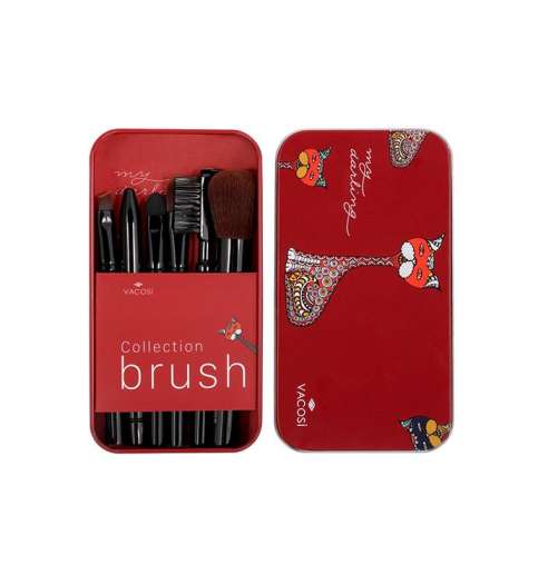 Bộ cọ trang điểm hộp sắt mini 6 cây Vacosi Collection Makeup House (Hồng) BC23