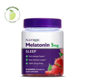 Kẹo dẻo ngủ ngon Natrol Melatonin 5mg 90 viên vị dâu Giúp ngủ ngon tự nhiên