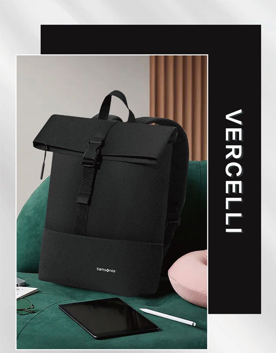 【新品】Samsonite VERCELLI ダークグレー バックパック Samsonite Vercelli Water Resistant Flap Backpack - Double