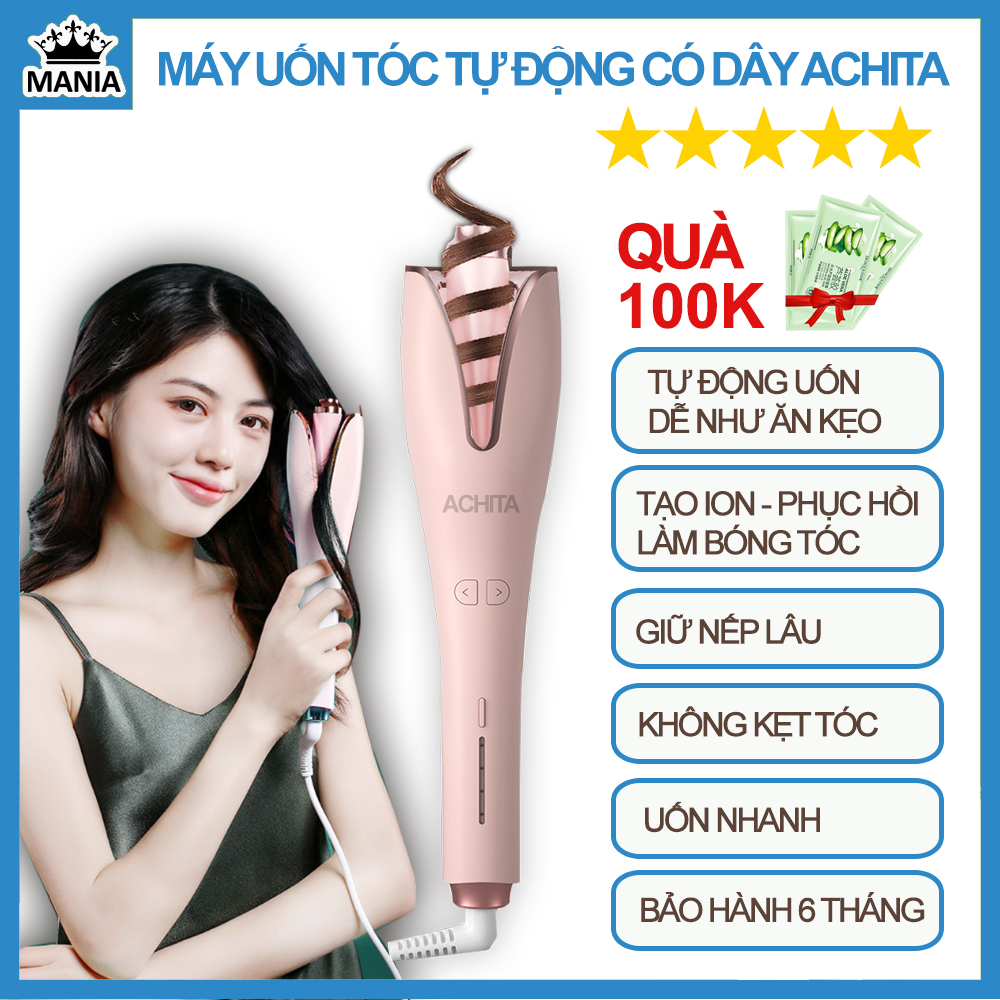 Máy uốn tóc xoăn tự động ACHITA A11 có dây phủ ceramic giúp tóc bóng mượt, không khô xơ, lõi gốm an toàn cho tóc, máy làm tóc bảo hành 6 tháng - Shop MANIA