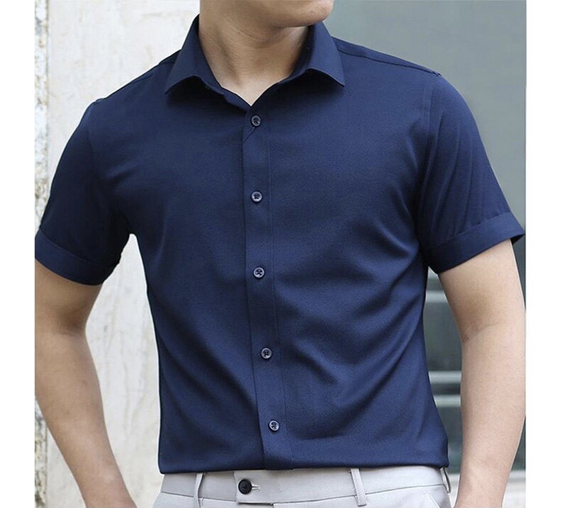 [VNXK] Áo sơ mi nam ngắn tay vải cotton lụa trơn phong cách hàn quốc, sản phẩm tốt với chất lượng và độ bền cao và được cam kết sản phẩm như hình