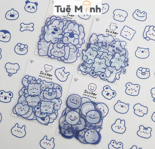 Bộ Sticker hình Thỏ Béo - Gấu dễ thương trang trí sổ, laptop, điện thoại, nhán dãn trang trí