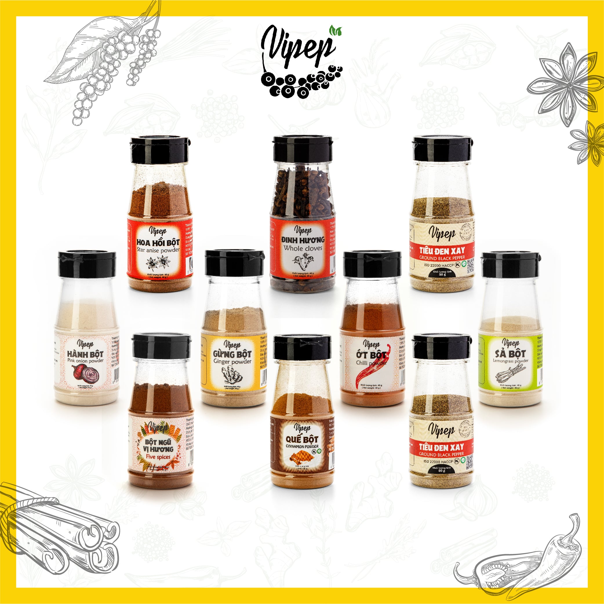 Tỏi bột - Sả bột - Quế bột - Hành bột - Ớt bột - Gừng bột - Bột Ngũ Vị Hương - Hạt điều màu - Sản phẩm mua lẻ