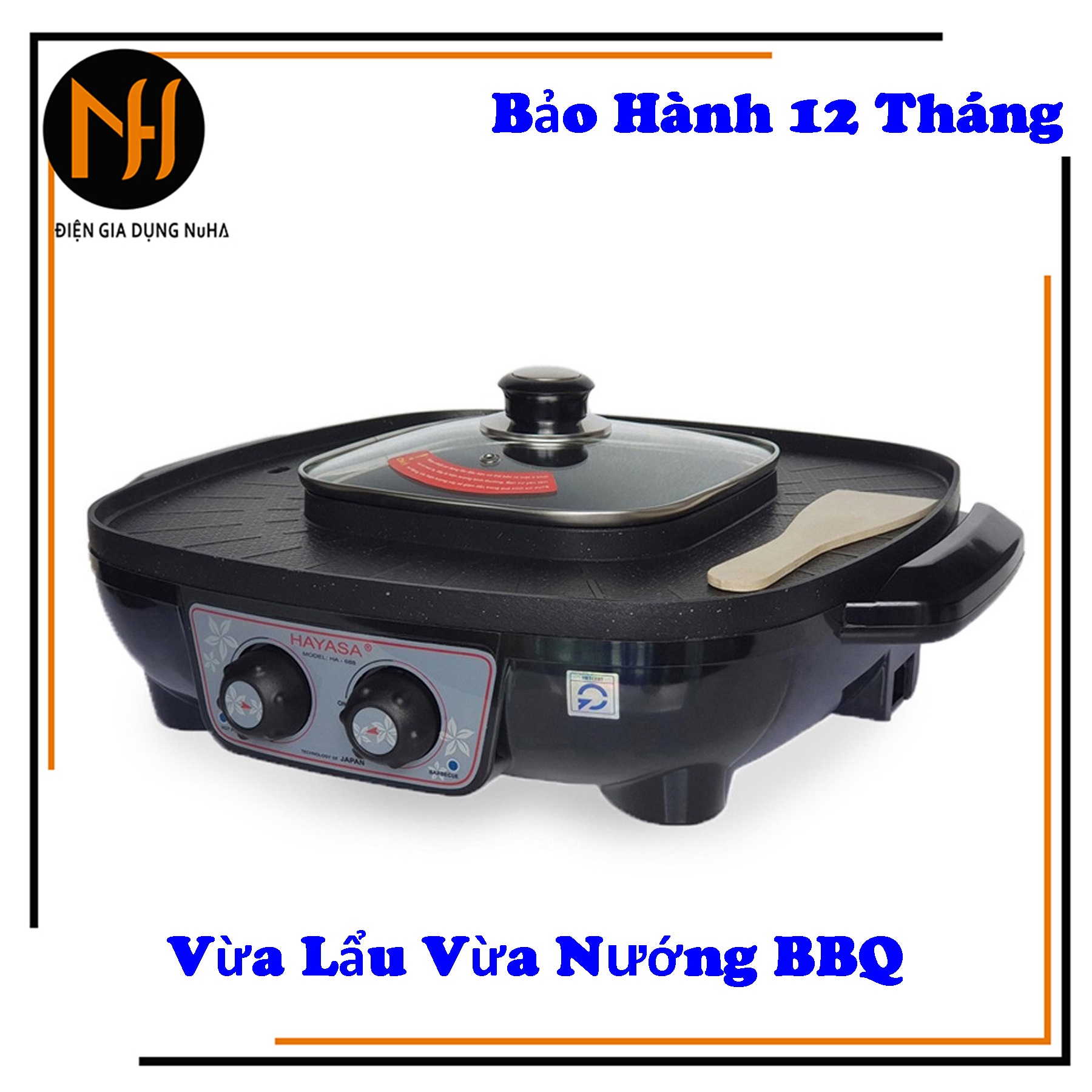 Nồi Lẩu Điện Nướng Vuông Đa Năng 2 trong 1 Hayasa HA-688, tiện lợi, nấu nhanh-Bảo hành 12 tháng