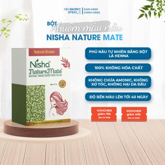Bột nhuộm tóc nâu Nisha Nature Mate, Bột phủ tóc nâu tự nhiên, Bền màu lên tới 40 ngày
