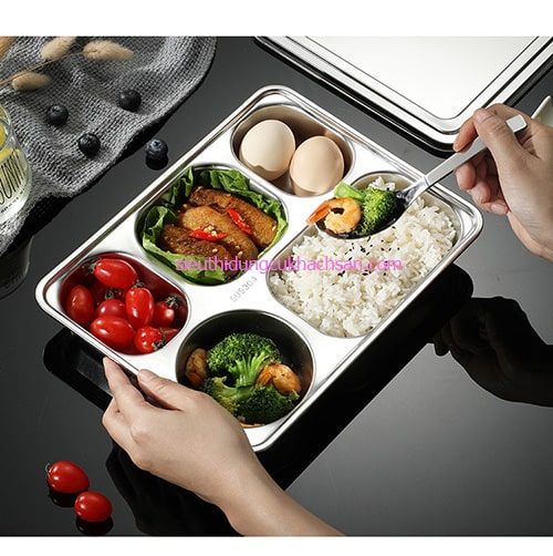 [TẶNG ĐŨA MUỖNG] Khay phần đựng cơm inox sâu inox xịn 5 ngăn cao cấp/Khay cơm mầm non/Khay Cơm Văn Phòng, Xí Nghiệp, Trường Học... 5 Ngăn Inox Cao Cấp 304, Sâu Lòng, Đảm Bảo Vệ Sinh