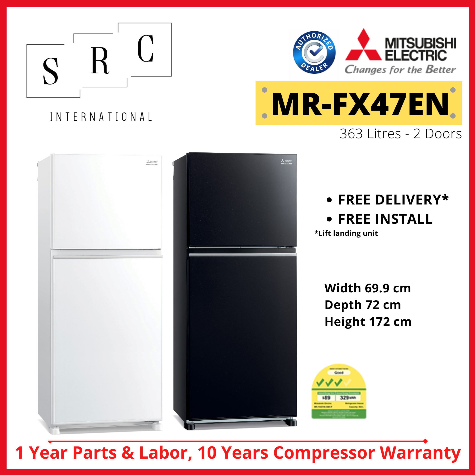 mitsubishi 560 litre fridge