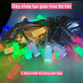 Dây đèn chớp lục giác hoa thị mẫu mới, dây đèn trang trí lục giác lớn day 7 mét 42 bóng, đèn trang trí cây thông noel, đèn trang trí cây mai cây đào, decor phòng, đèn chớp led mẫu mới