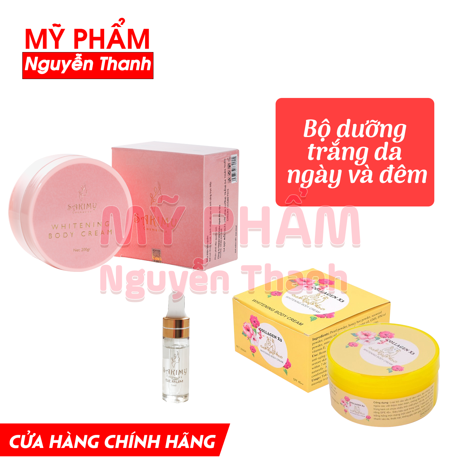 [HCM] Combo 1 hôp kem body collagen x3 và 1 hôp kem body Sakimy duỡng trăng da ( Chinh hang )