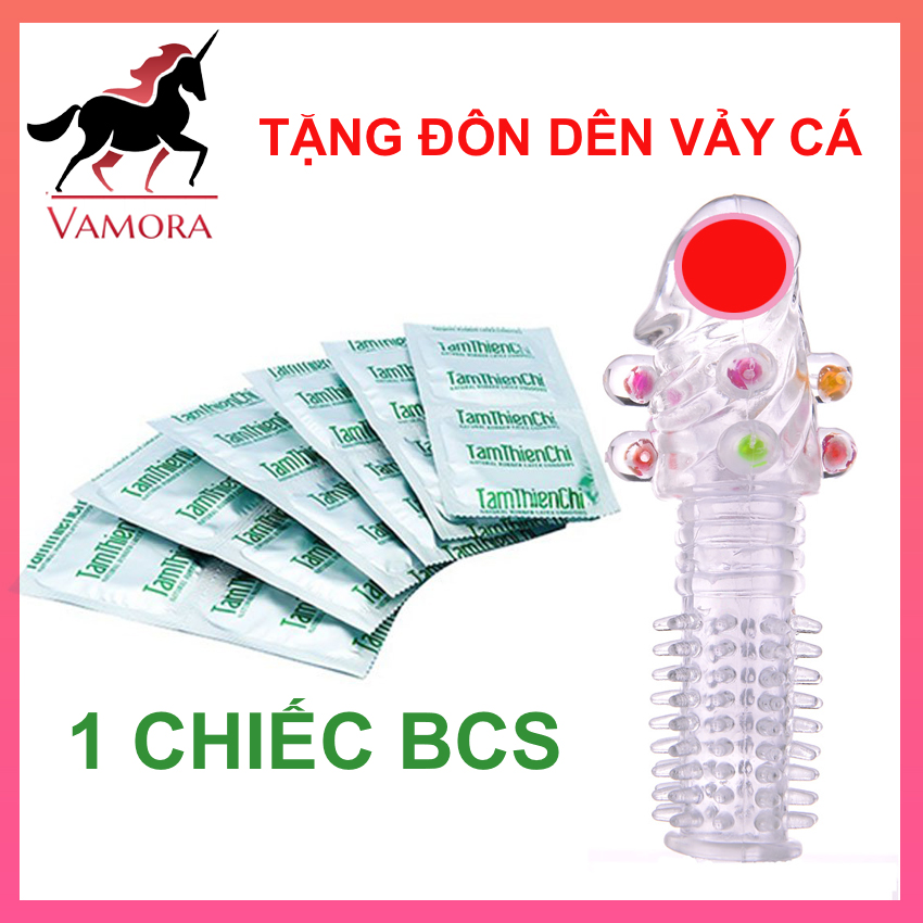 VAMORA - [QUÀ TẶNG] 1 Chiếc Bao Cao Su Tâm Thiện Chí, Dụng Cụ Đeo Tắm Cho Nam 8 Bi Chạm Điểm G, Chất Liệu Silicon Mềm, An Toàn