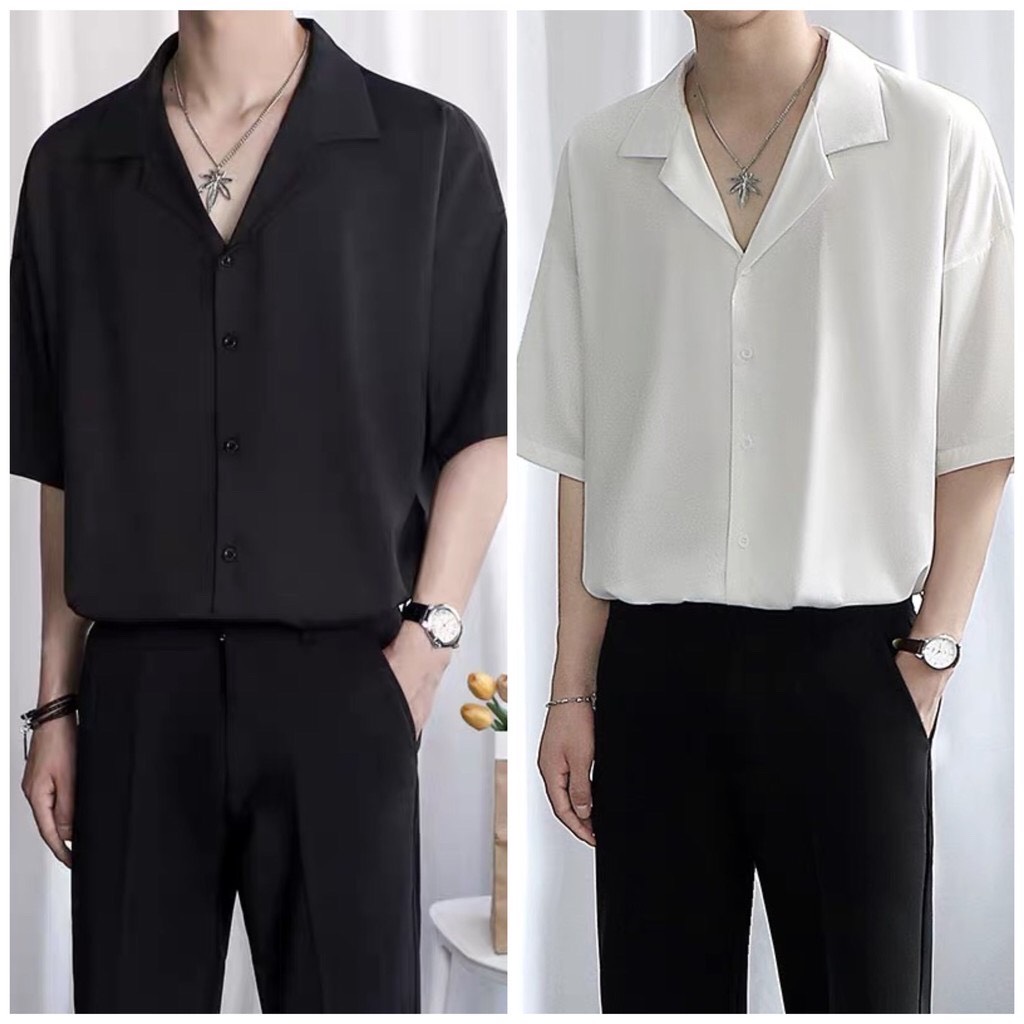 [Hàng VNXK] Áo Sơ Mi Ngắn Tay Nam Nữ Cổ Vest TRƠN - Kiểu sơ mi tay ngắn form rộng Cổ Vest vải cotton lụa trơn mát phù hợp học sinh, sinh viên, công sở