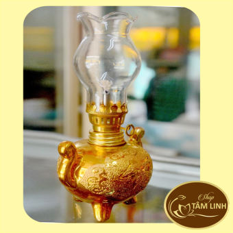 Đèn dầu sứ kim sa vàng
