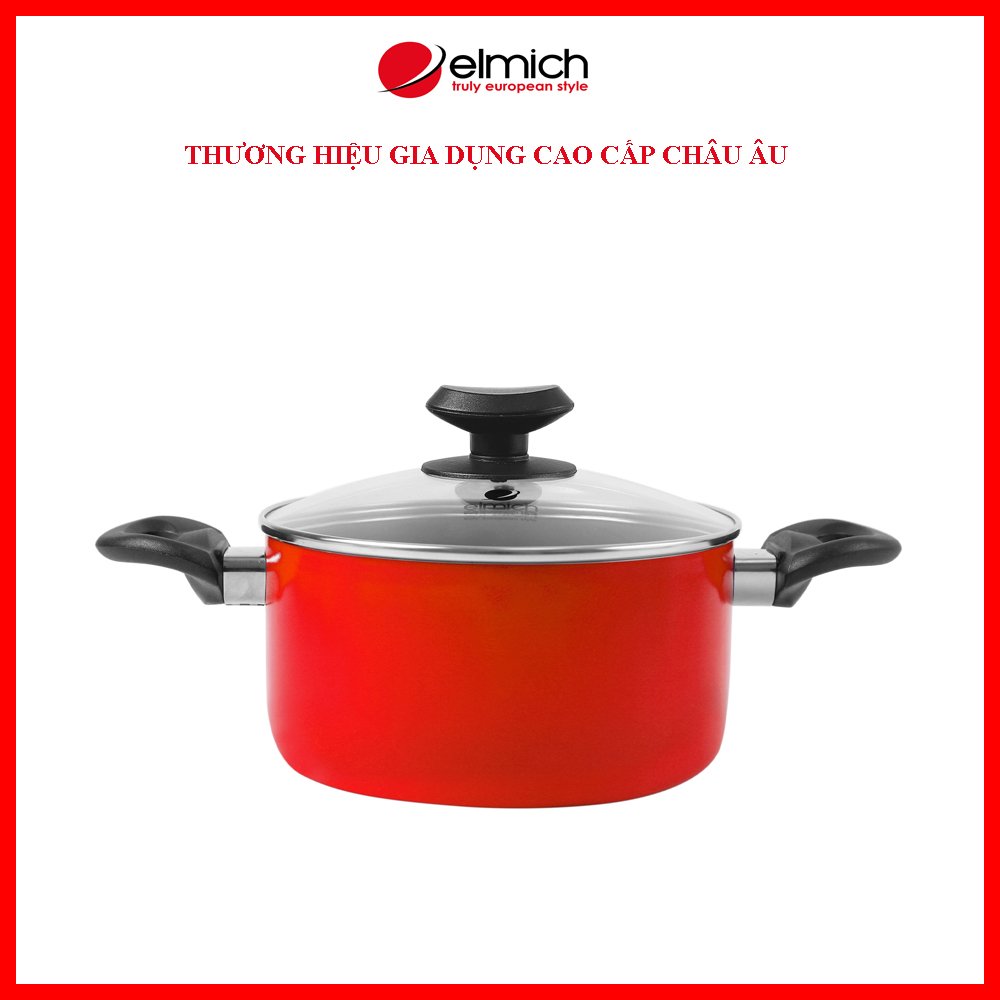Nồi chống dính đáy từ elmich màu đỏ cờ size 16, 20, 24