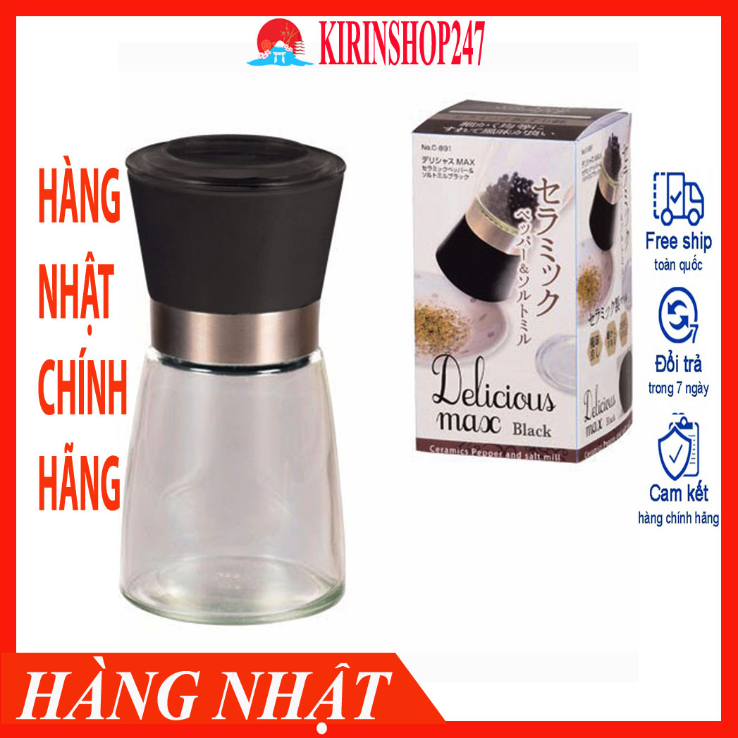 Dụng cụ xay tiêu lưỡi sứ nắp đen - Made in Japan