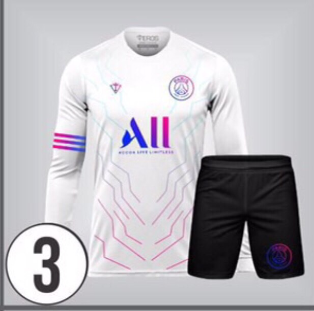 Bộ quần áo đá banh psg trắng eros dài tay t-04