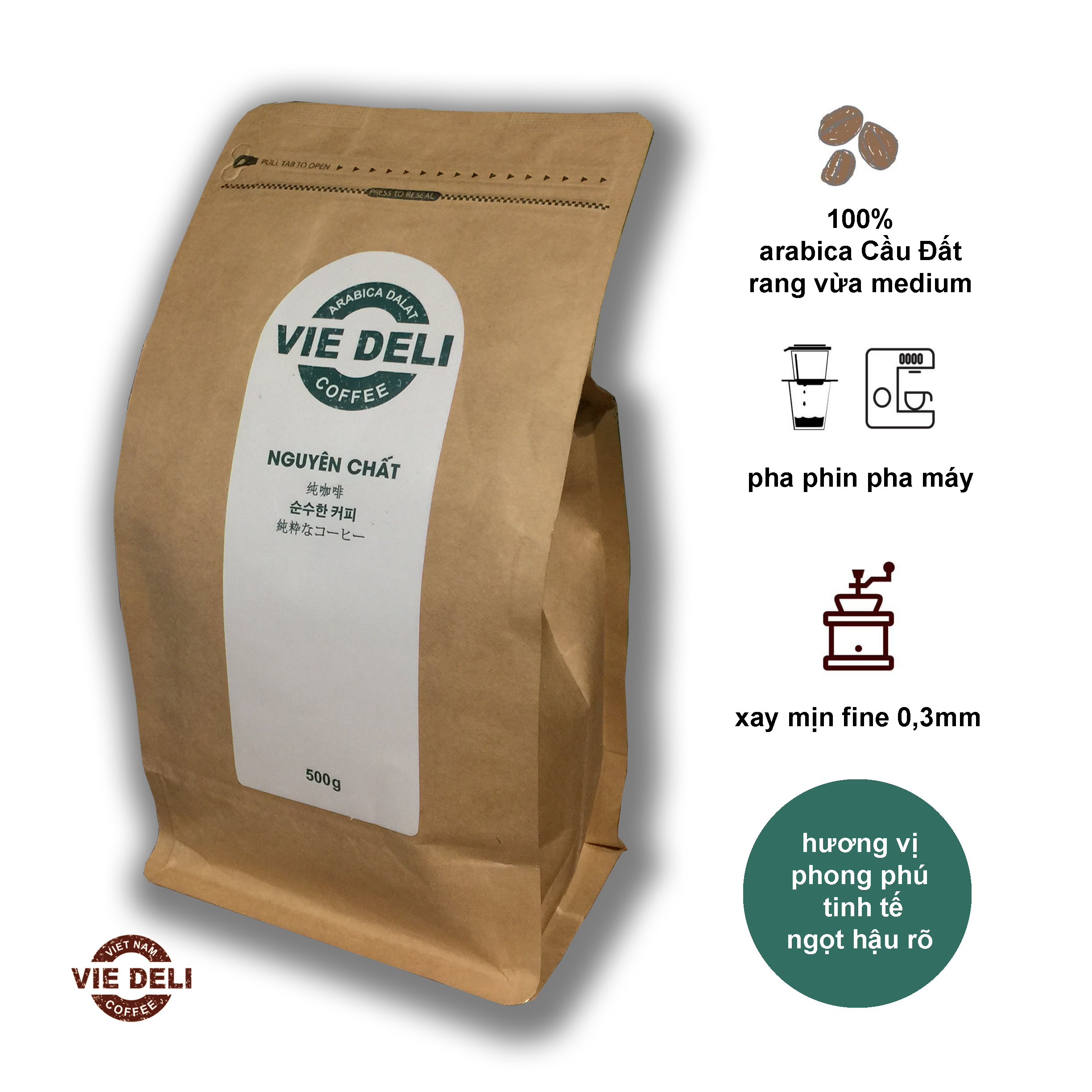 Cà phê bột Arabica Dalat Viedeli, túi 500g