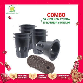 Combo 50 viên nén ươm cây + 50 rọ nhựa thủy canh 65x63 dành cho ống thuỷ canh PVC