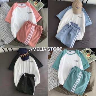 Sét bộ thể thao nam nữ unisex, sét bộ đùi phối màu, sét bộ đùi 3 sọc, sét bộ thể thao 3 sọc chất thun cotton thời trang hàn quốc, AMELIA, bộ thể thao ulzzang, bộ thể thao phối màu, bộ thể thao đùi, bộ ngắn nữ