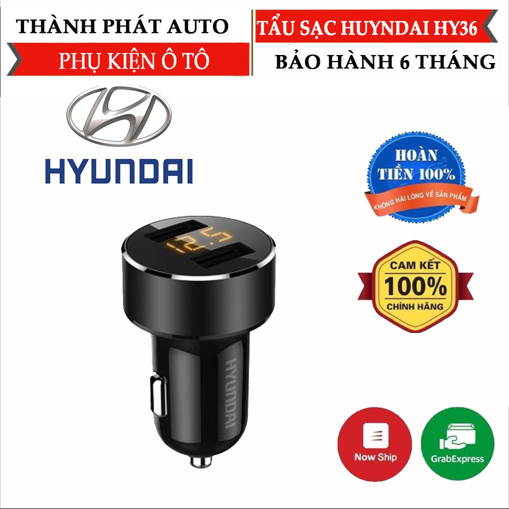 Tẩu sạc ô tô-Tẩu sạc nhanh Huydai Hy 36C, tẩu sạc ô tô, xe hơi tích hợp hai cổng