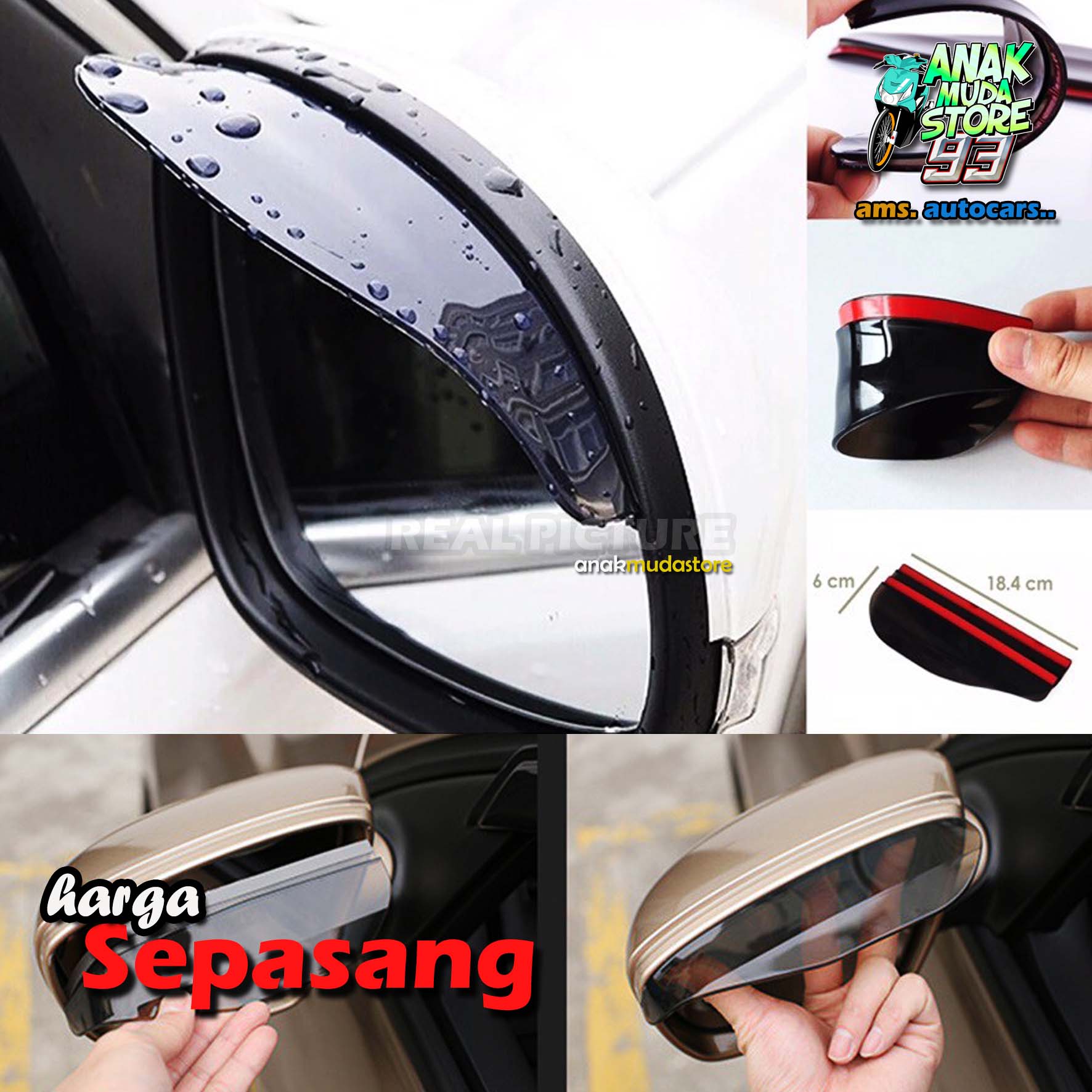 A pair of chamfer rear view mirror anti rain water Mica PVC carbon protector rearview mirror car wiper Toyota Honda Jazz brio Avanza Xenia Harga 5,000 rupiah*Gratis Ongkir