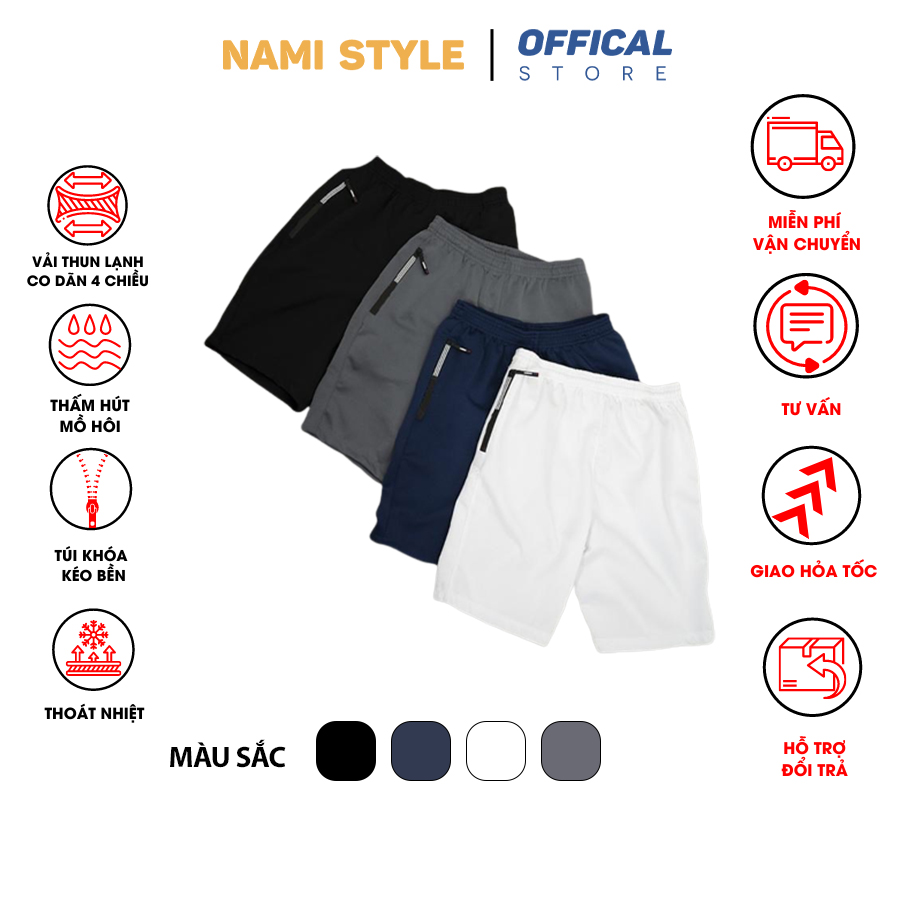 Combo 3 quần short thể thao nam vải thun lạnh dày đẹp túi khóa kéo đẳng cấp
