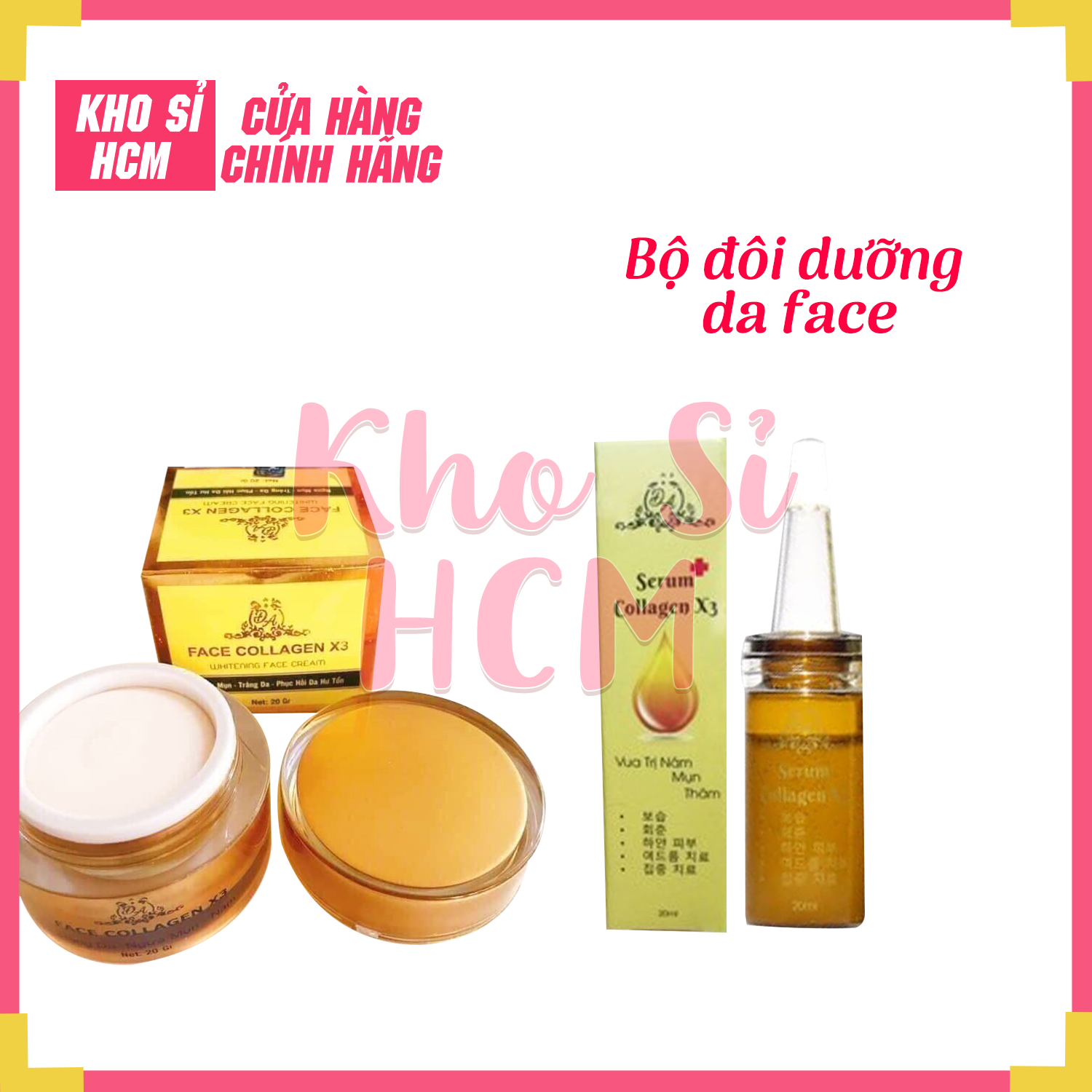 Combo dưỡng da, phục hồi hư tổn da : serum collagen X3 và kem face collagen X3