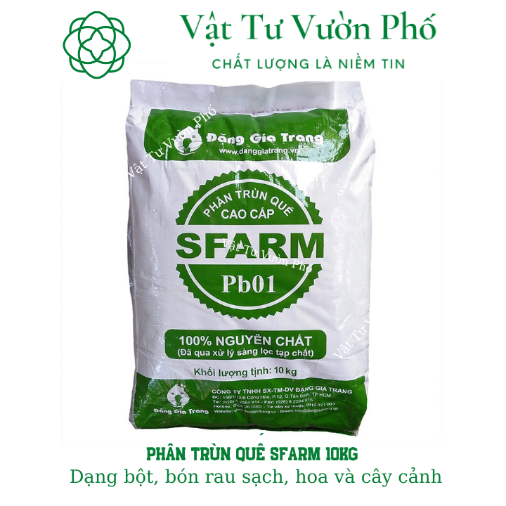 Phân trùn quế hữu cơ sfarm dạng bột chuyên dùng trồng rau sạch và hoa kiểng túi 10kg